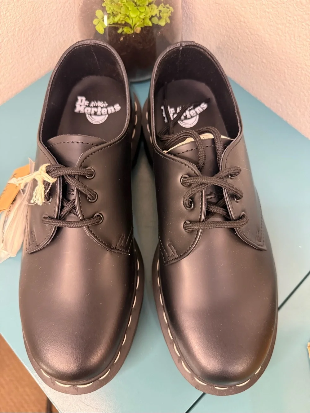 Dr. Martens Black Leather Lace-Up Shoes with White Stitching NIB